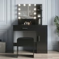 thumbnail image 1 of Vanity Table Set with Cushioned Stool, Makeup Desk with Lighted Mirror and USB Cable Modern Dressing Table with 1 Drawer and 1 Cabinet Beautiful Vanity Dresser Set for Women Girls, Black, 1 of 7