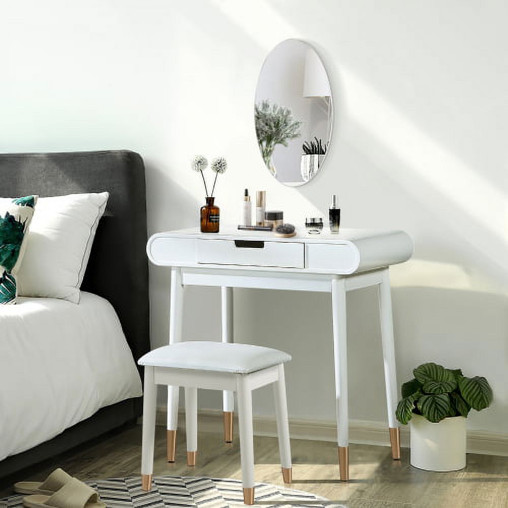 Vanity Table Set with with Cushioned Stool, Makeup Dressing Table with