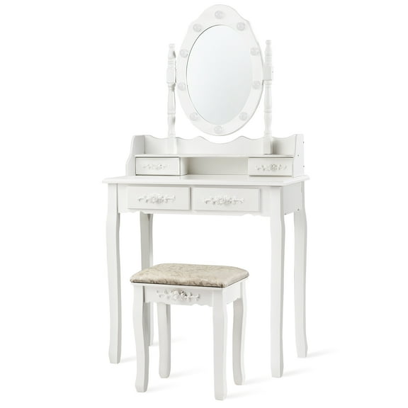 Vanity Table Set Detachable Makeup Table Dressing Desk with Mirror & Cushioned Stool White