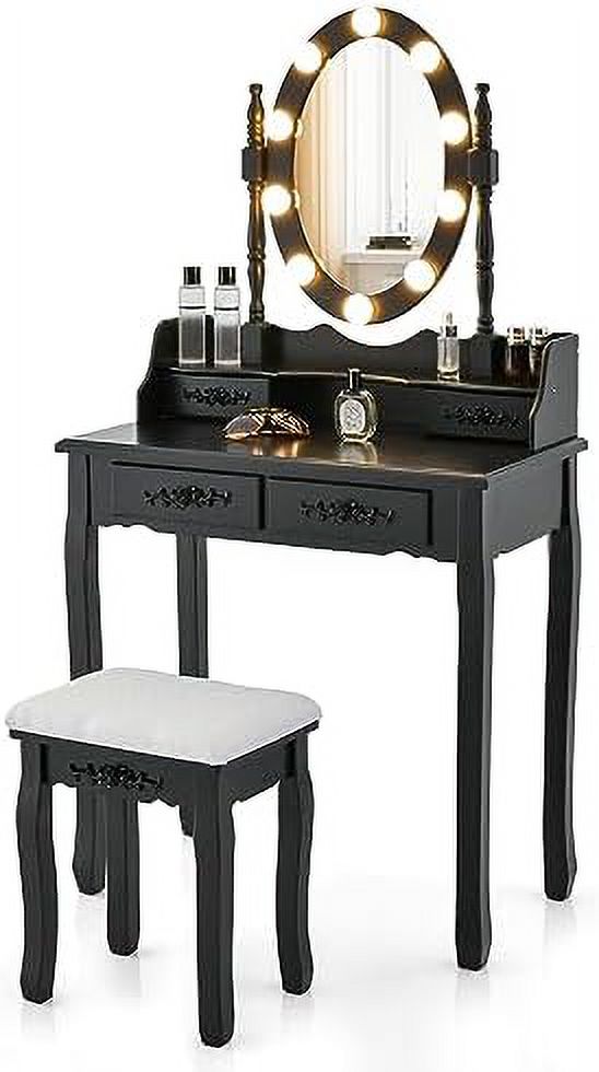 Vanity Table Set with Lighted Rotatable Mirror Dressing Table with 3