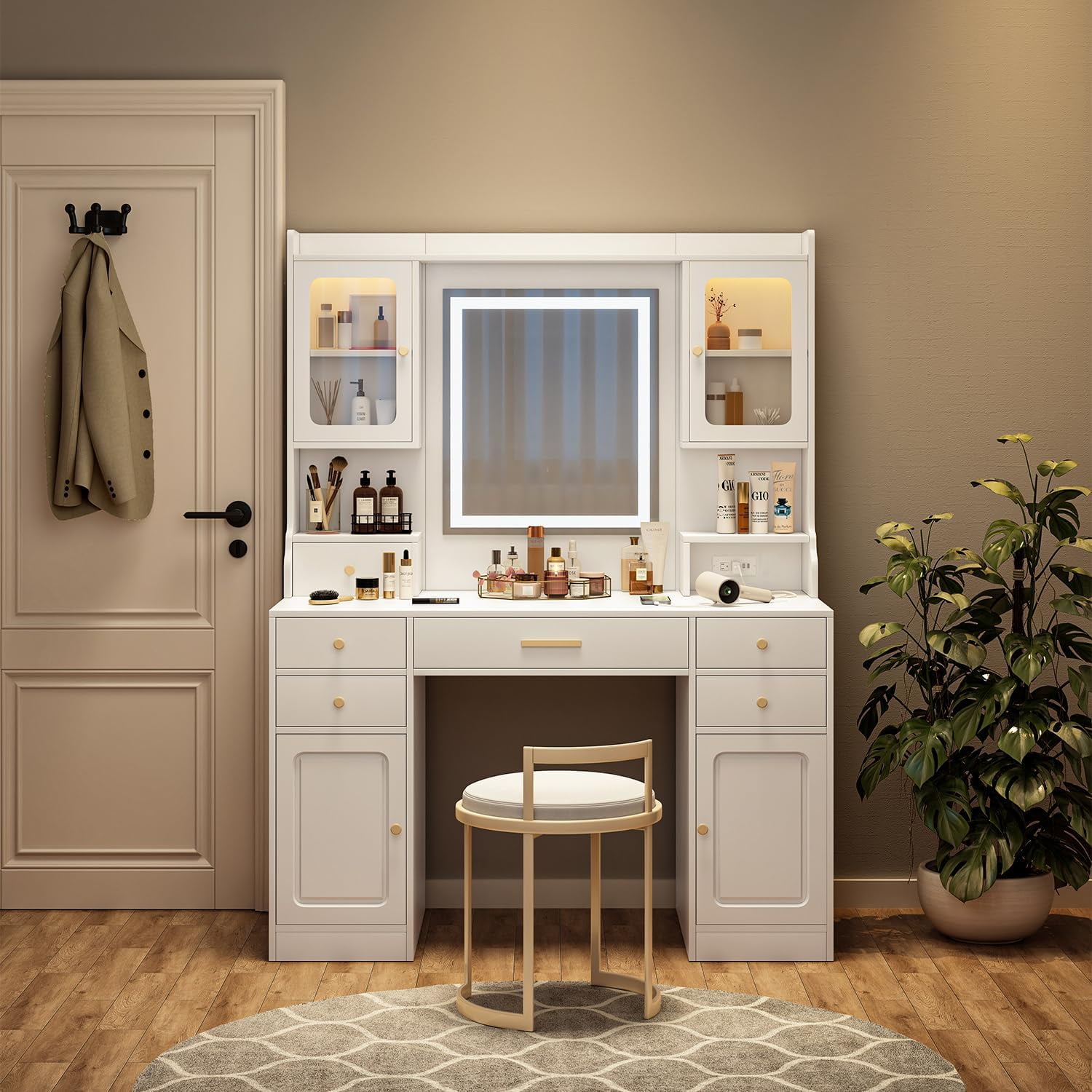 Vanity Table Set Makeup Vanity Dressing Table with Mirror, 6 Drawers ...