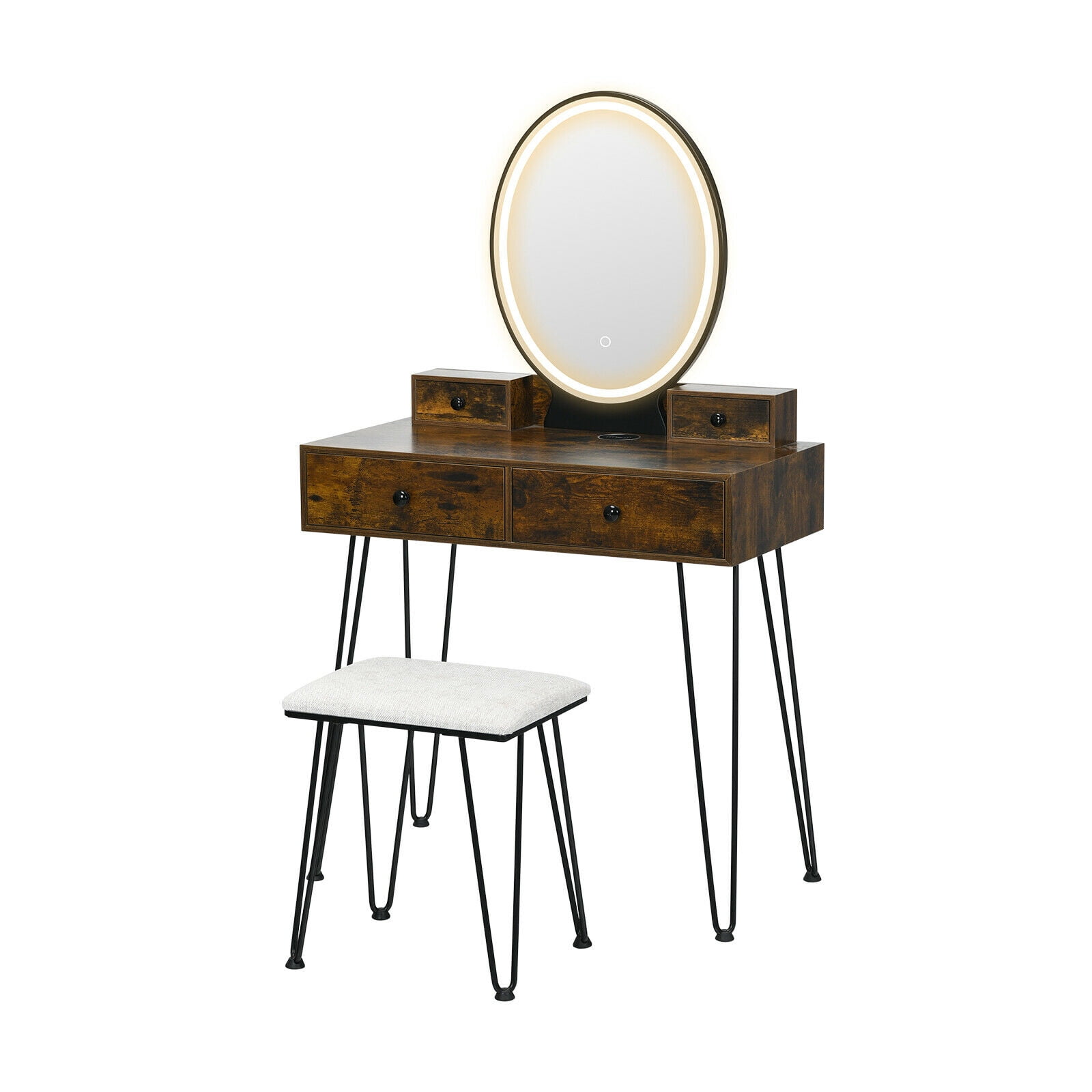 Vanity Table Set with 3-Color Lighted Dimmable Mirror - Walmart.com