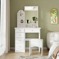 thumbnail image 1 of KULAGAGA Vanity Table Set with Mirror, Makeup Table with 3 Storage Shelves & 5 Drawers, Dressing Vanity Tables with , Dresser Desk for Girls, Women, White, 1 of 7
