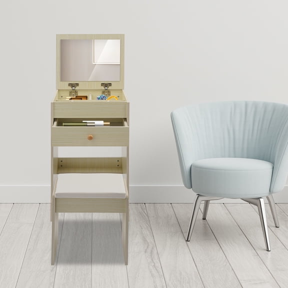 Vanity Table W/ Mirror, Mini Makeup Vanity W/ Drawer&stool, Dressing Table