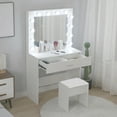 thumbnail image 1 of Vanity Table with 12 LED Lighted Mirror, 3-gear Dimming Makeup Dressing Table with Large Drawer and Stool,White, 1 of 12