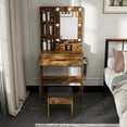 thumbnail image 1 of 23.6" Small Makeup Vanity Desk Set with Hollywood-Style LED Bulbs Mirror, 7 Dimmable Lights, Power Outlet & Stool for Teen Girls, Rustic Brown, 1 of 12