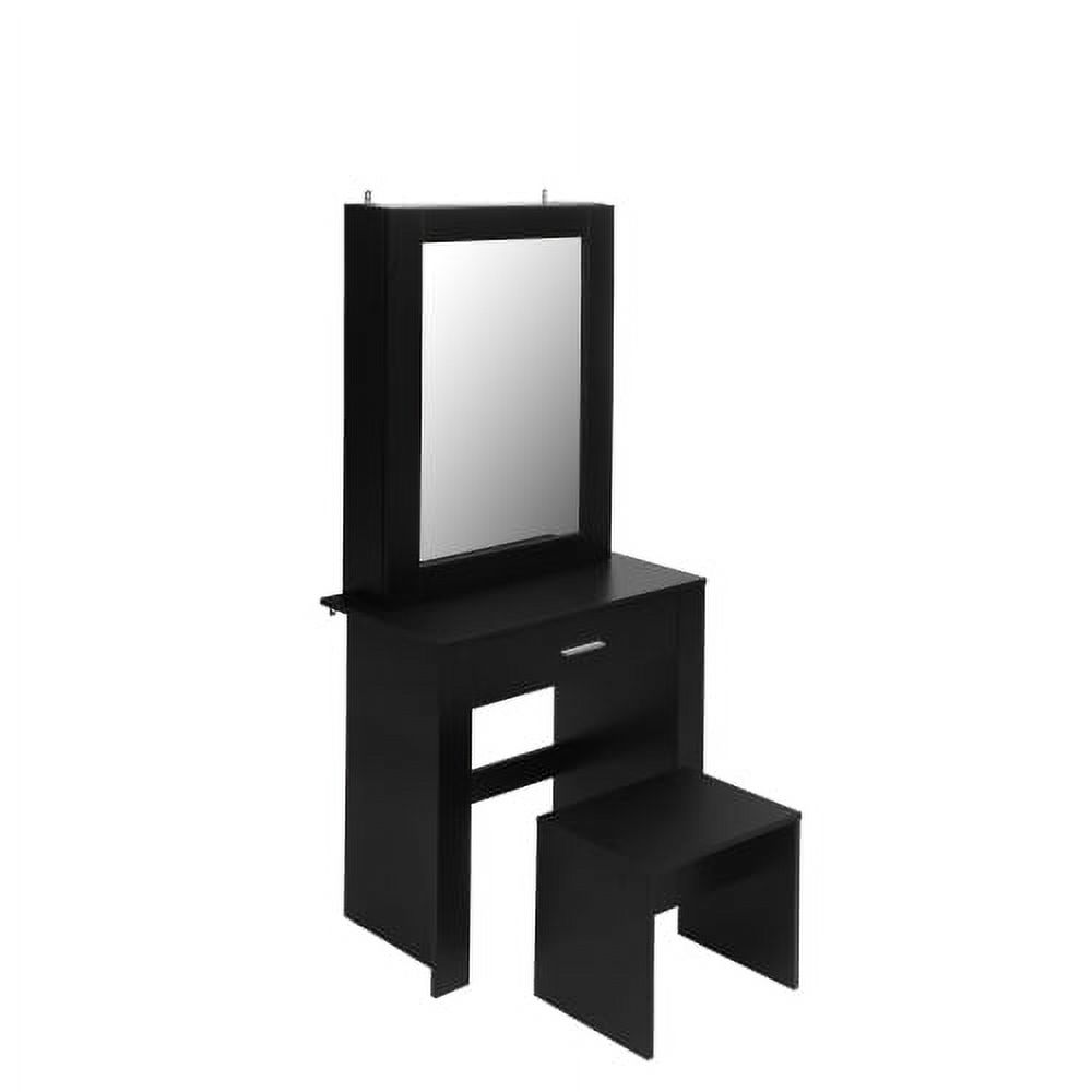 Vanity Table with Mirror & Stool, Black Makeup Table with Storage Shelves & Drawer Women
