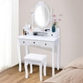 thumbnail image 1 of Vanity Table with Mirror and Upholstered Stool Set, Makeup Organizer and Dressing Table for Bedroom, 1 of 9