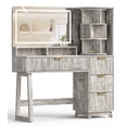 thumbnail image 1 of BrooveWave 47.3in Women Makeup Vanity Desk with Mirror and LED Light and 360° Rotating Storage Shelf,Fluted Wood Vanities with Power Outlet & Dryer HolderTable, 1 of 8