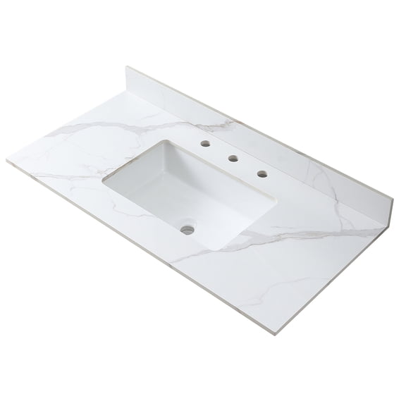 Vanity Top for Bathroom | Featuring 3 Faucet Holes and Matching Backsplash | Sintered Stone with Pre - sealed Protection | Eliminate the Need for Professional Installation