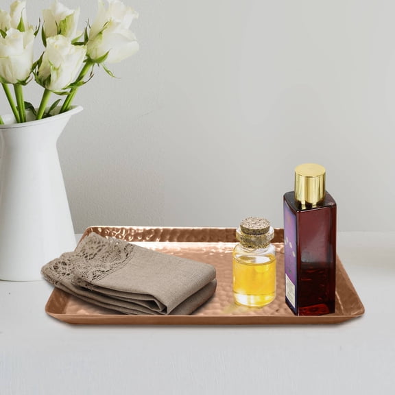 Vanity Tray | Hammered Rectangular Vanity Tray with Padded Bottom | Copper Finish
