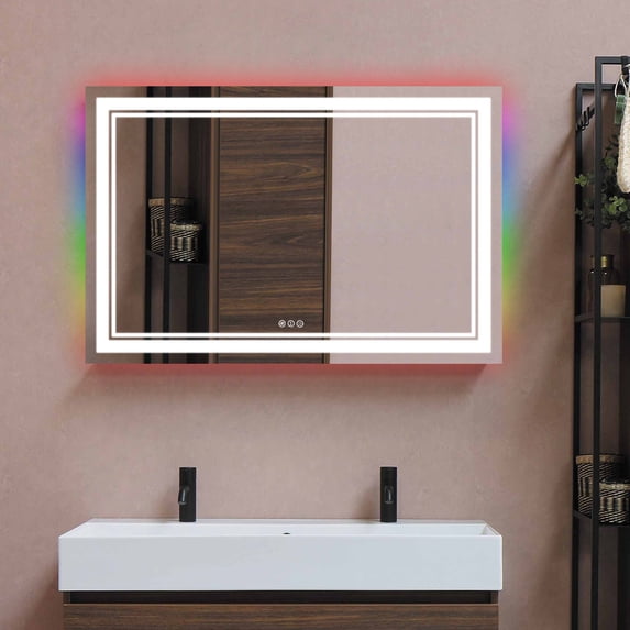 Vanity Trident Rainbow LED Mirror with Touch ON/OFF Dimmer & Fog Free Function 40"X32"