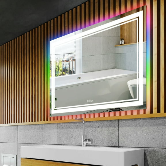 Vanity Trident Rainbow LED Mirror with Touch ON/OFF Dimmer & Fog Free Function 48"X36"