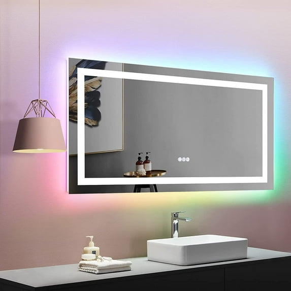 Vanity Trident Rainbow LED Mirror with Touch ON/Off Dimmer & Fog Free Function 55X30 55X30