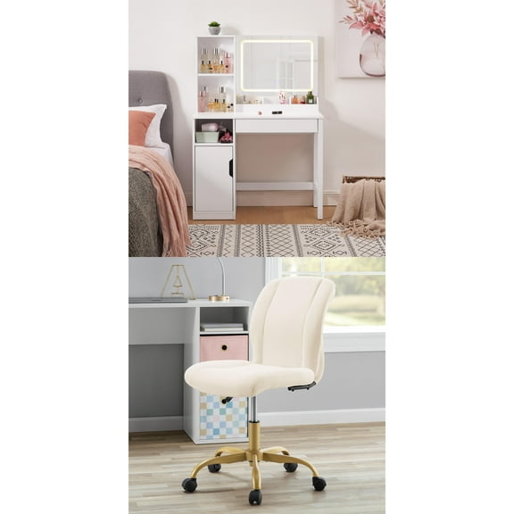 Vanity and Boucle Chair Bundle