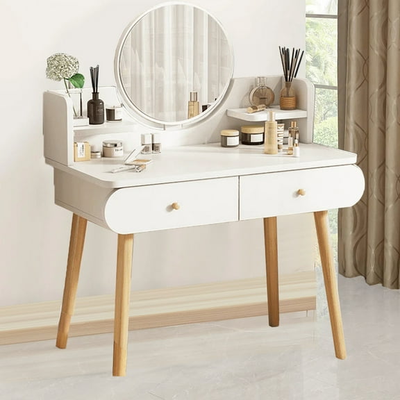 JieC Vanity Table Set with Mirror, Dressing Table Vanity Desk  Adult Teen, White(Without Stool)