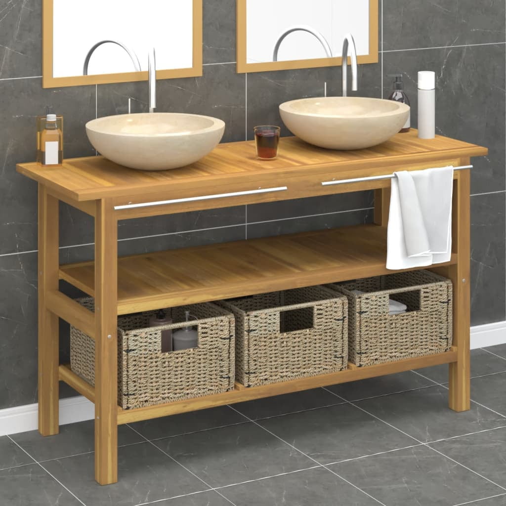 Vanity unit with cream marble basin solid teak wood