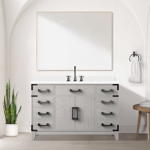 Vanity with 48 in. Width and White Quartz Top | Single Bathroom Scenario with Included Accessories | Have a Convenient and Durable Bathroom Setup