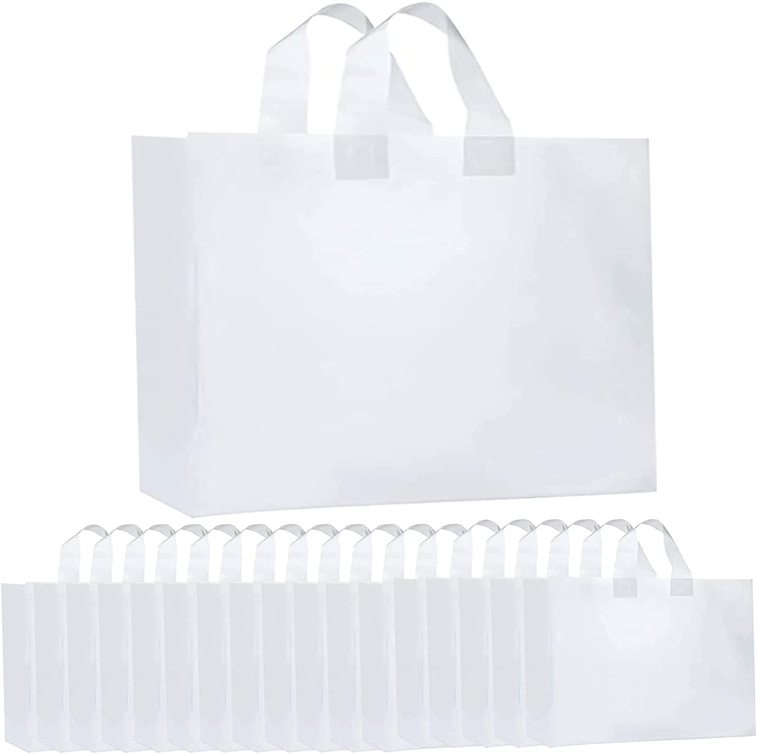Vankcp 100 Pcs Plastic Clear Bags Bulk with Handles,Frosted Large Soft Plastic Bags for Shopping