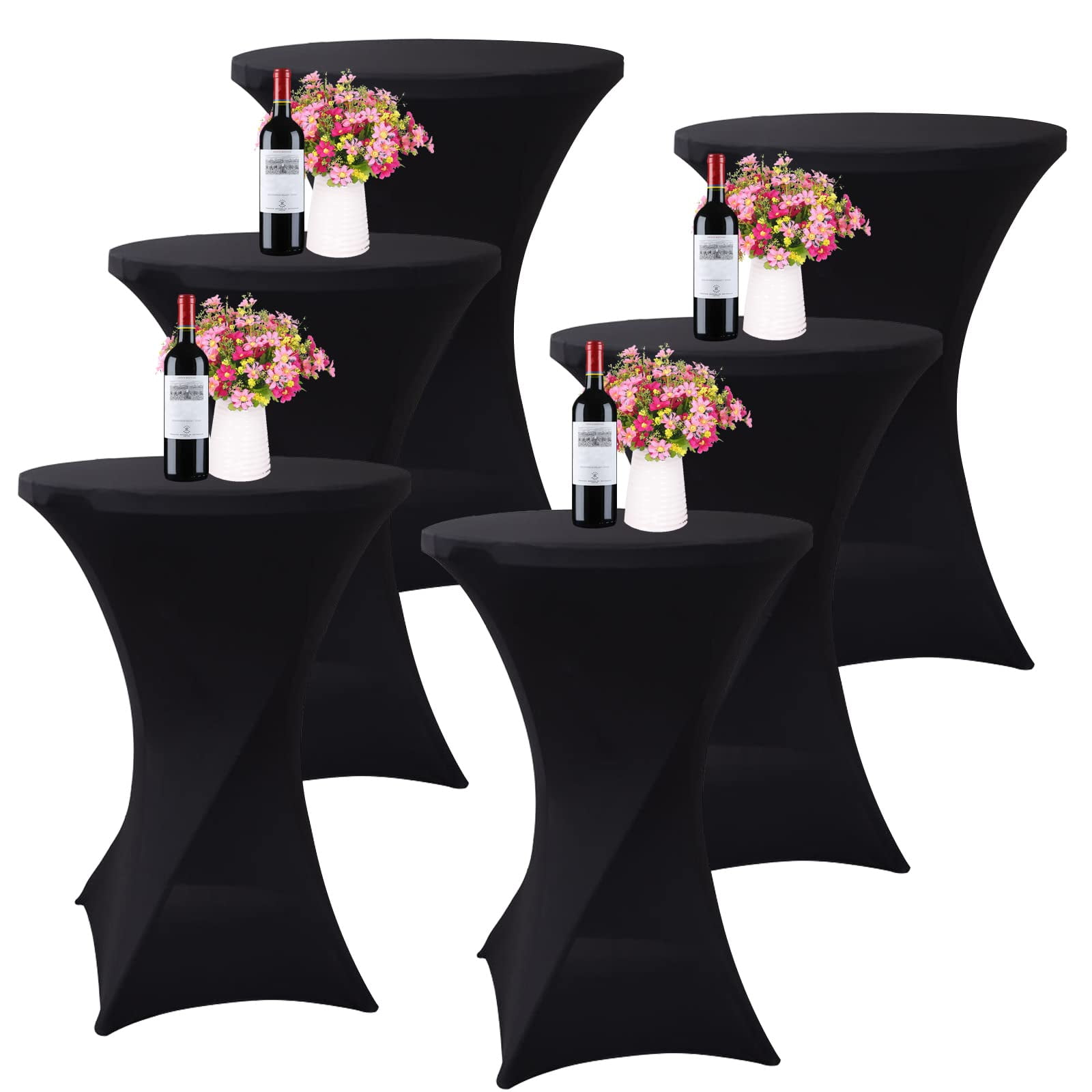 Vankcp 6 Pack Cocktail Table Covers,Black Stretch Cocktail Tablecloth