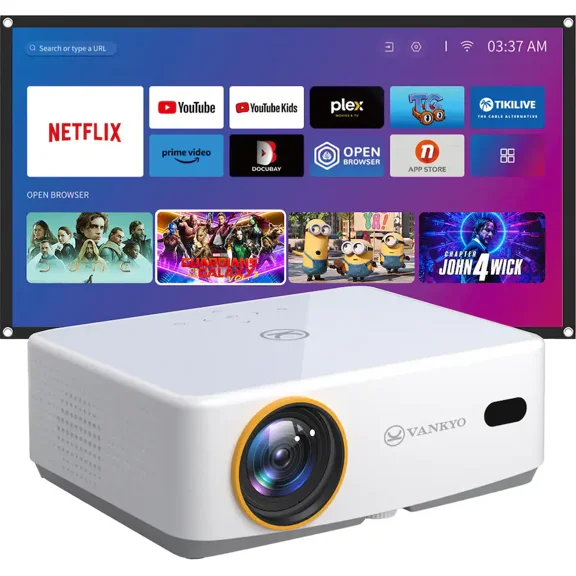 Vankyo - Leisure 570B Native 1080P Wireless Smart Single LCD Mini Projector, 100'' Screen Included - White