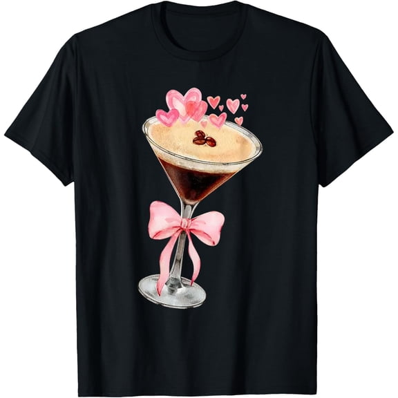 Vanlentines Day Espresso Martini Heart Coquette Bow T-Shirt