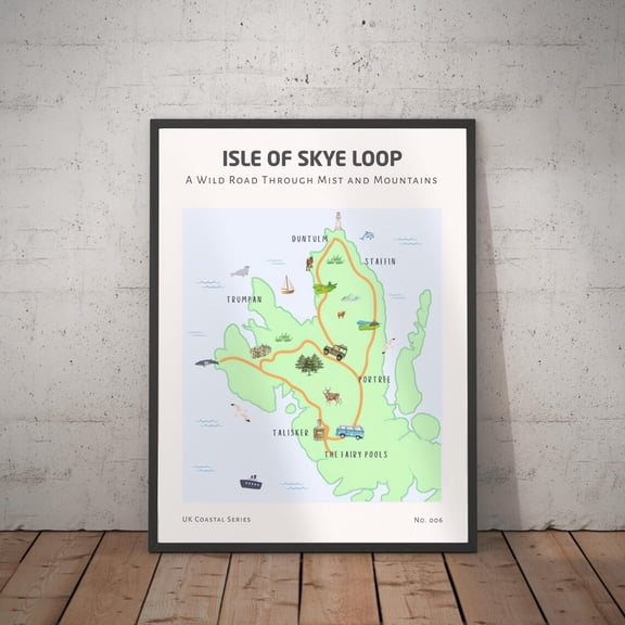 Vanlife Wall Art Isle Of Skye Loop Campervan Road Trip Map, Unframed Paper Print