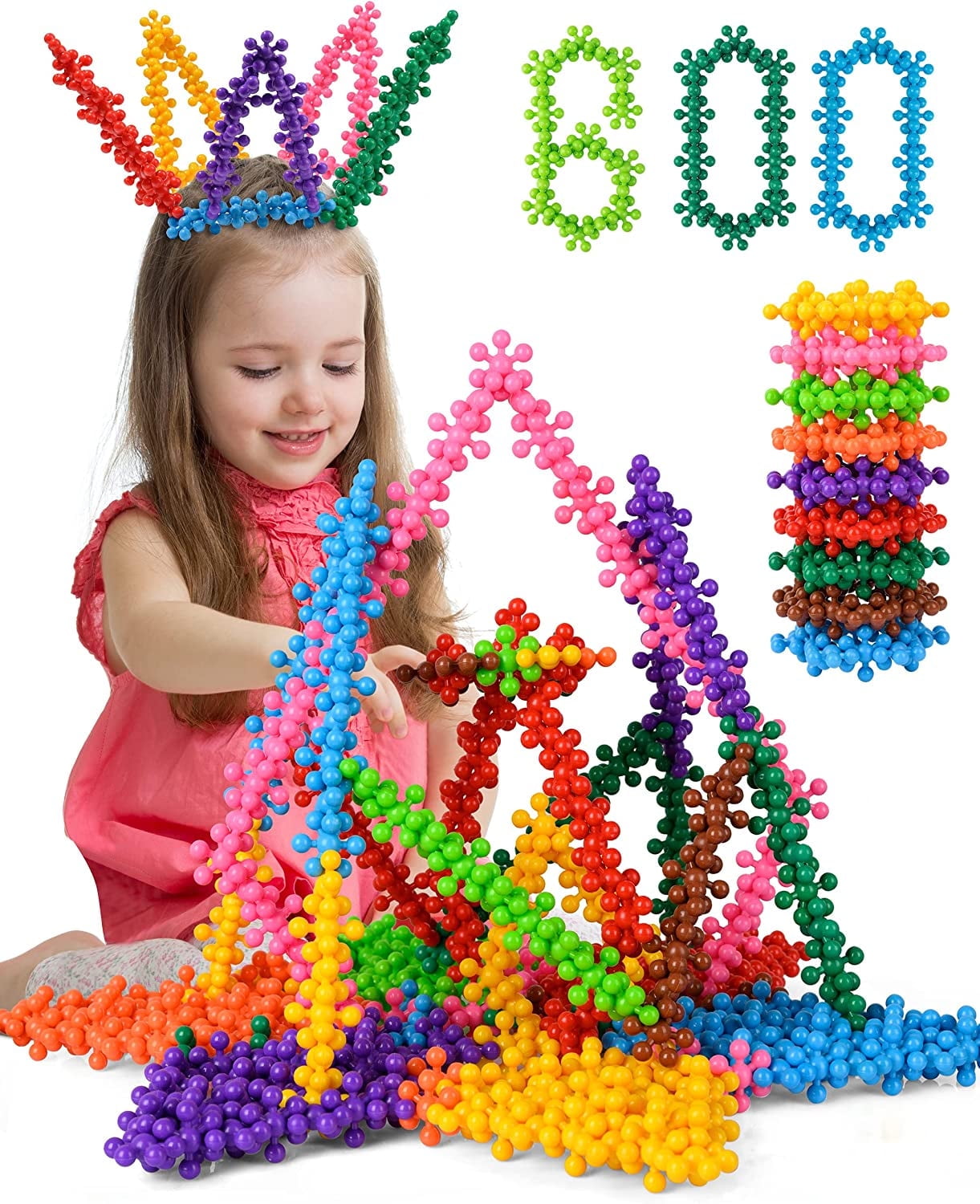 Vanmor 600 PCS Stem Building Blocks Preschool Educational Toys for Kids 5-7, Discs Sets Interlocking Snowflake Solid Plastic STEAM Activities Fun Gifts Ingenuity Playset for Children