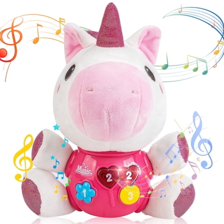 Vanmor Baby Musical Toys, Plush Valentines Stuffed Animal 0 to 24 Months, Infant Tummy Time Baby Girls Light Up Music Toy 0 1 3 6 9 12 18 Months 1 Year Old Toddlers for Birthday Gift