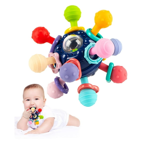 Vanmor Baby Teethers Toys 0-6 Months, Sensory Baby Balls Chew Toys, Teething Ball Rattle Teethers Toy, Montessori Grasping Activities Infant Toys for 0-3-6-12-18 Months Girls Boys Gifts(Blue)