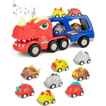Vanmor Dinosaur Toy Transport Carrier Truck for 3-7, Monster Truck with Spray, Lights and Roaring Sound with 8 Small Pull Back Dino Car Toy for Christmas Birthday Gift