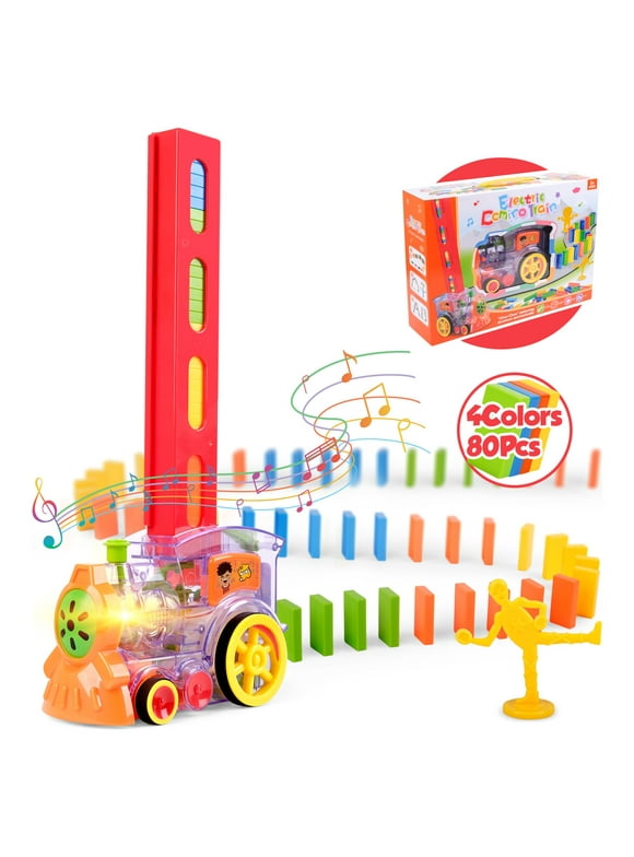Vanmor Domino Train Toy Set, Automatic Domino Rally Train Model with Light, Kids Domino Blocks Building Stacking Toy for 3 4 5 6 7 Year Old Boys Girls