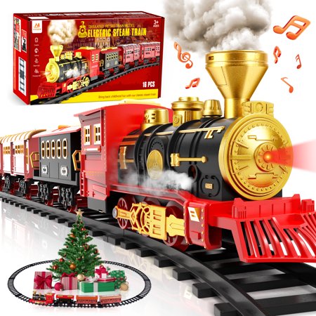 Vanmor Electric Train Toy Set- Train Toys for Boys with Smokes, Lights and Sound, Toy Train with Steam Locomotive, Train Carriages and Tracks, Toddler Model Trains for 3 4 5 6 7 8+ Years Old