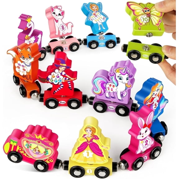 Helsort Fine Motor Skill Toys for Toddlers Numbers Matching Game,11PCS Wooden Princess Train Set, Montessori Toys for Toddlers, Preschool Educational Material for Kids, Birthday Gifts for Girls Boys