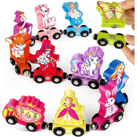 Fine Motor Skill Toys for Toddlers Numbers Matching Game,11PCS Wooden Princess Train Set, Montessori Toys for Toddlers, Preschool Educational Material for Kids, Birthday Gifts for Girls Boys