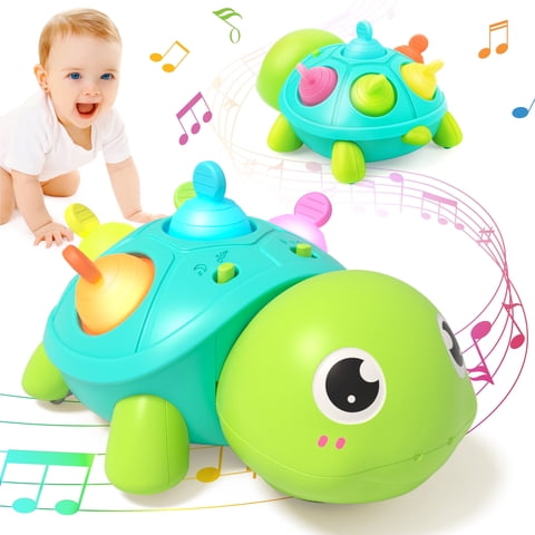 Vanmor Musical Crawling Turtle Baby Toy  Light-Up Tummy Time & Sensory Development Crawler with Breathing Night Light, Soothing Sounds, and Teether  Ideal Gift for Infants 6-12 Months & 1-2-3 Year