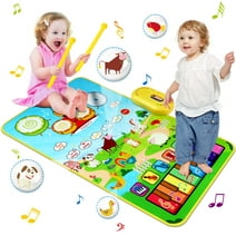Vanmor Musical Mat for Toddlers, Musical Toys Child Floor Piano Keyboard and Drum Mat Carpet with 2 Sticks, Animal Blanket Touch Play Mat Pads , Christmas Birthday Gifts for Girls Boys