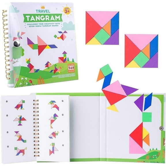 Vanmor Travel Tangram Puzzle with 2 Sets Magnetic Plate-Montessori Shape Pattern Blocks Jigsaw Road Trip Games with 368 Solution - Educational Toy Brain Teaser Gift for Kids Adults Challenge