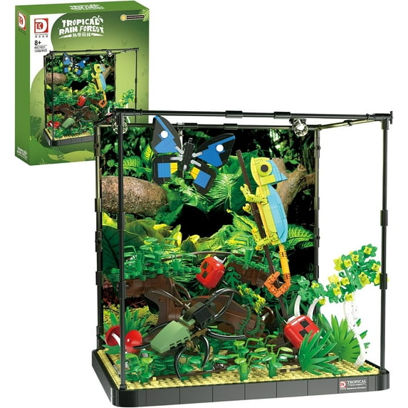 VannMold 7021 Tropical Rainforest Miniature Landscape Kit, Creative Natural Landscape Building Block Model, 1358 Pieces Clamp Building Blocks, DIY Gifts for Adults Children 14+