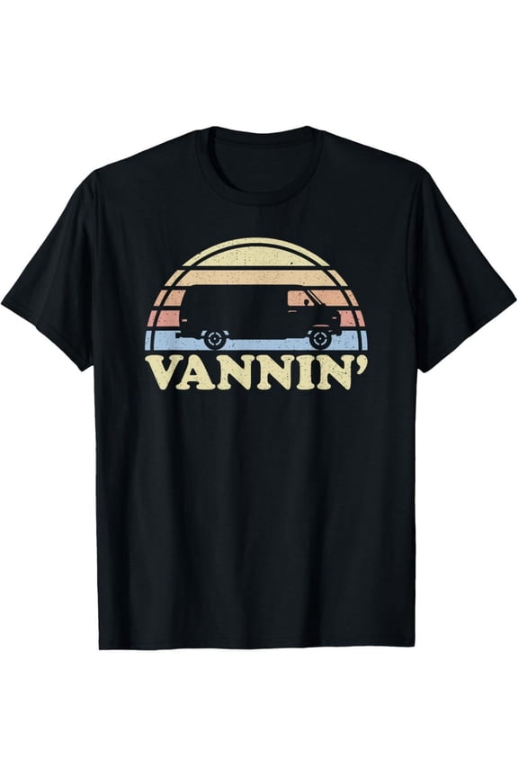 Vannin Van Life Men's Retro Van Lovers Graphic T-Shirt - Vintage Camper Van & "VANNIN'" Print, 100% Cotton Regular Fit Short Sleeve Tee for Casual & Evening Outings (S-XXXL)