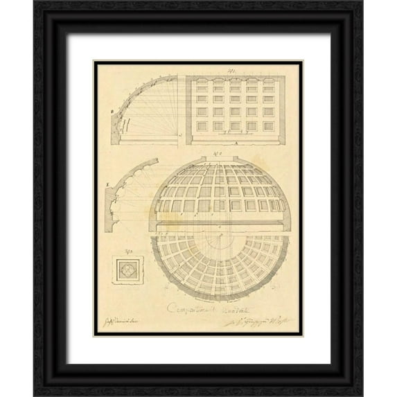 Vannini, Giuseppe 12x14 Black Ornate Wood Framed with Double Matting Museum Art Print Titled - Plate 42 for Elements of Civil Architecture, ca. 1818-1850