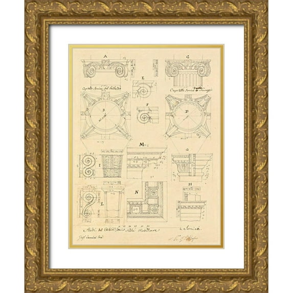 Vannini, Giuseppe 25x32 Gold Ornate Wood Framed with Double Matting Museum Art Print Titled - Plate 20 for Elements of Civil Architecture, ca. 1818-1850