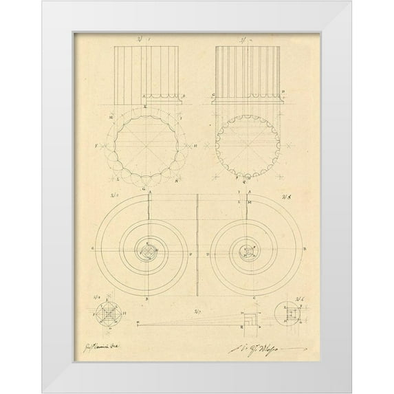 Vannini, Giuseppe 25x32 White Modern Wood Framed Museum Art Print Titled - Plate 6 for Elements of Civil Architecture, ca. 1818-1850