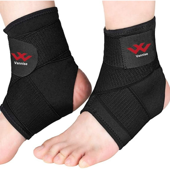 Vannise 2PCS Breathable & Strong Ankle Brace Support for Feet with Adjustable Wrap, 4 Sizes