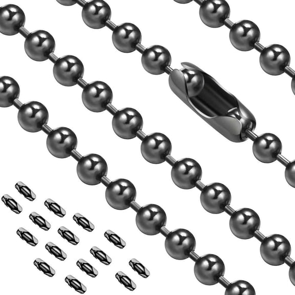 Sinvic 120 Inch Black Stainless Steel Bead Pull Chain Extension with 15 Connectors for Fan and Light
