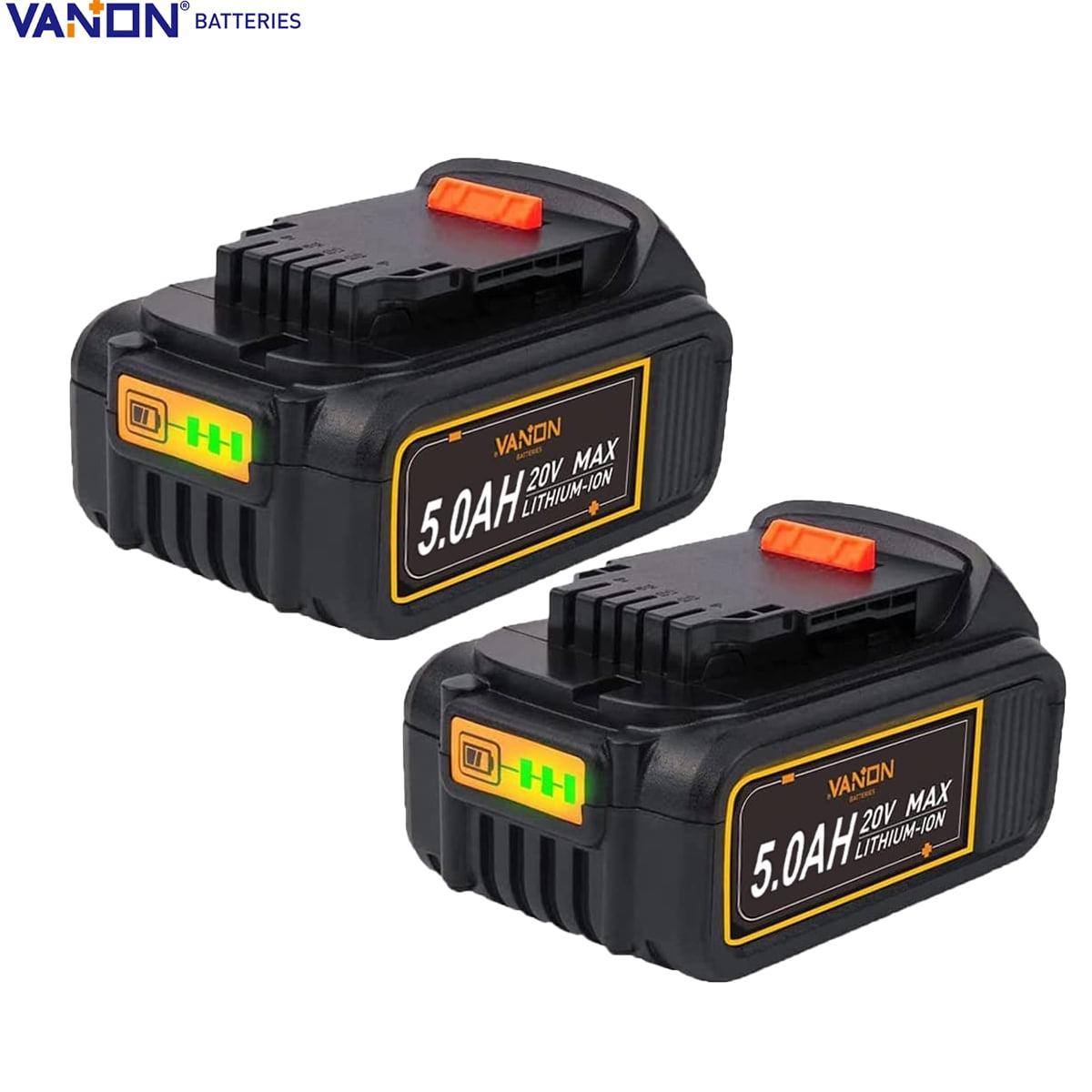 Vanon 2Pack for Dewalt 20V Max XR 5.0Ah Lithium Battery DCB204 DCB205 DCB206 DCB206 2