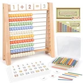 Vanplay Kids Math Abacus Wooden Educational Toy with 100 Counting Sticks and 112 Math Cards, 4 Pack
