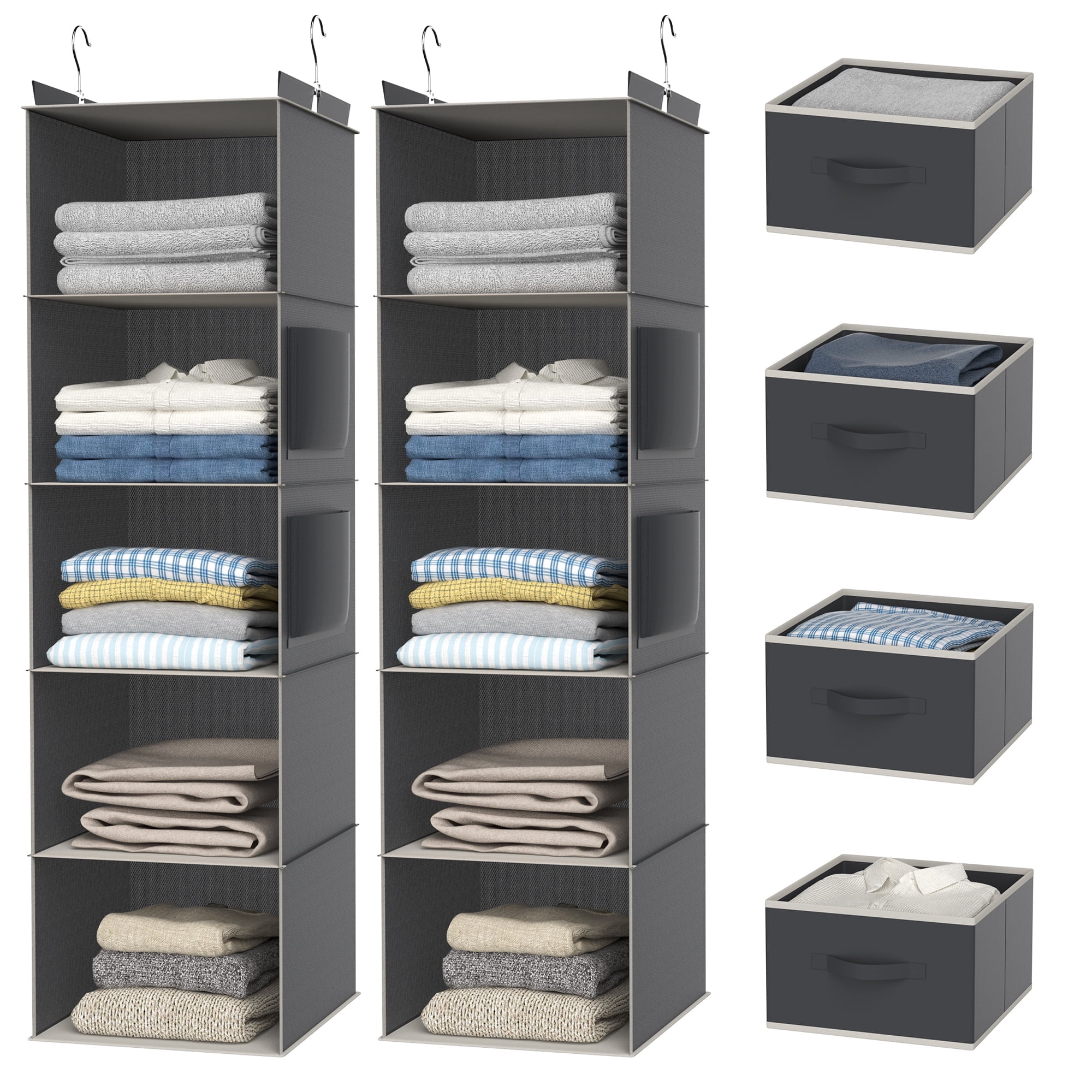 Vanpopubs 2 Pack 5 Shelf Hanging Closet Organizer with with 4 Drawers