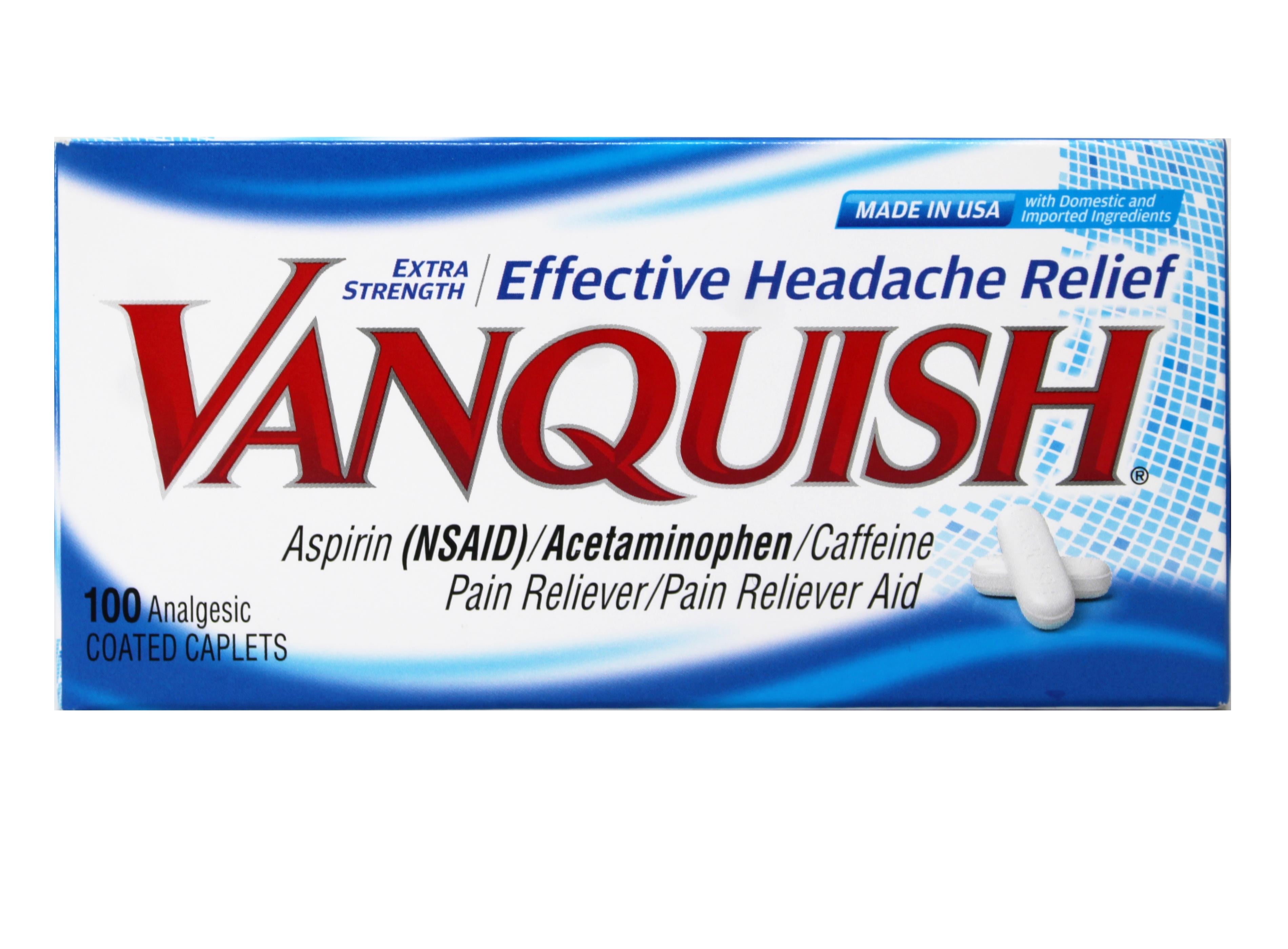 Vanquish Effective Headache Relief  Aspirin (NSAID), Acetaminophen, Caffeine, 100 Analgesic Coated Caplets
