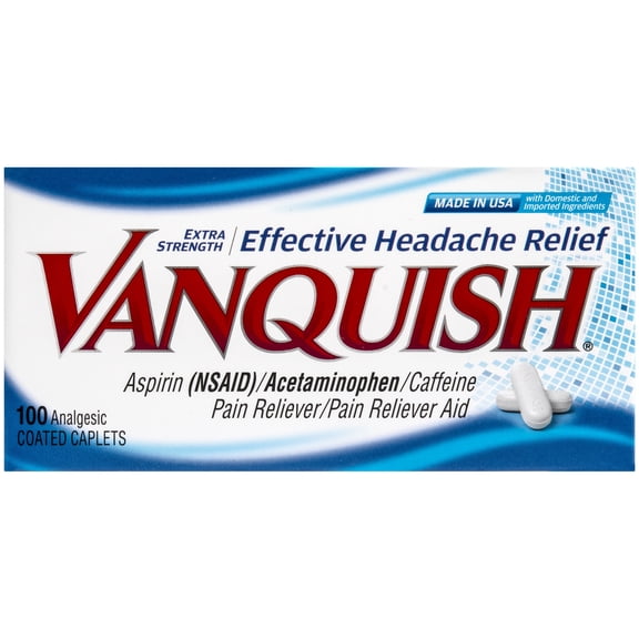 Vanquish Extra Strength Pain Reliever: Acetaminophen, Asprin, & Caffeine, 100 Count